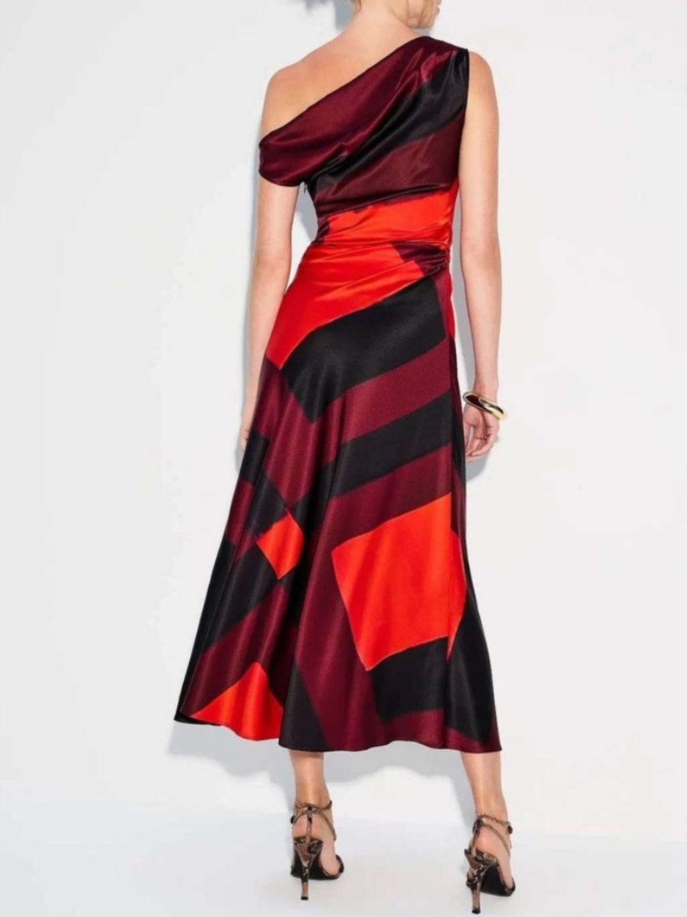 STAUD Red and Black Geometric Maxi Skirt